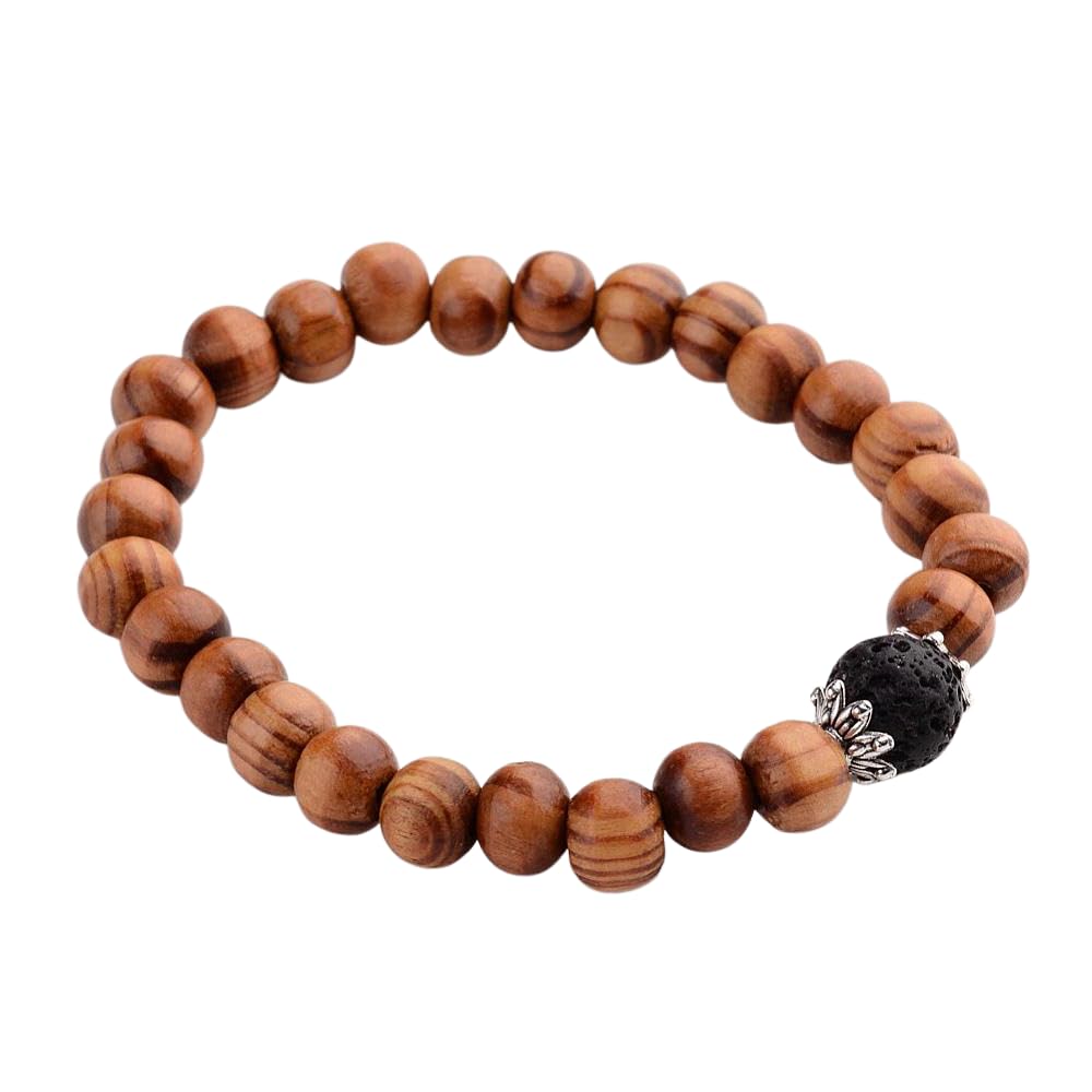 VIE Wood Bracelet with Lava Rock