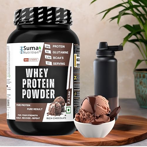 Image of Whey Protein Powder 2.2 Lbs (1kg) | Rich Chocolate Flavor | 24g Protein, 5.4g BCAAs, 5g Glutamine per Serving | Muscle Recovery & Growth | Pure Protein, Pure Result