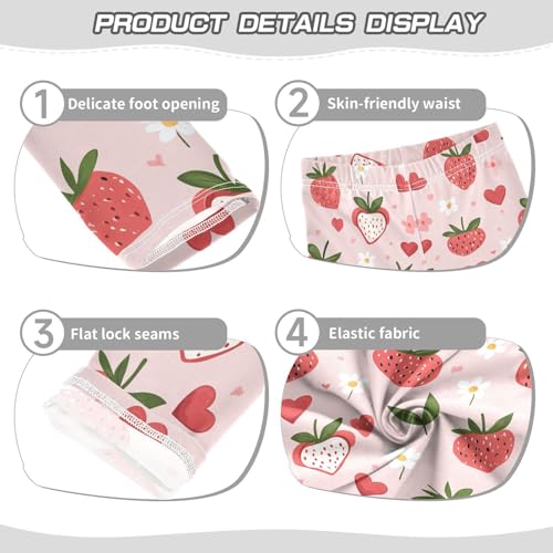 Wusikd Strawberry Cute Girls' Leggings Toddler Doodles Pink Hearts Kids Yoga Pants Dance Active Tights 4T3