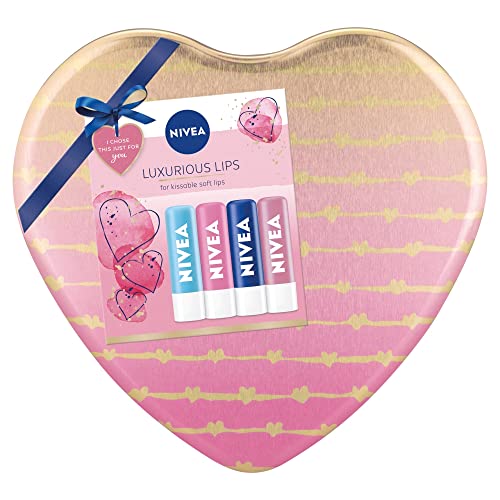 NIVEA LUXURIOUS LIPS GIFT SET 4's (PACK OF 1), pink, 1 count (Pack of 4)