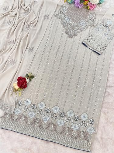 Image of RUDRAPRAYAG Women's Georgette Fabric With Embroidery Work Traditional Ethnic Semi Stitched Pakistani Long Suit With Work Dupatta
