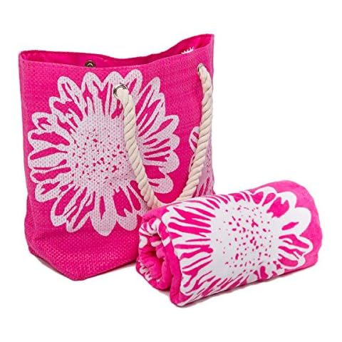 AIREE FAIREE Beach Bag Bundle 2 Piece Beach Set - Large Floral Beach Tote Bags + Floral Beach Towel Cover