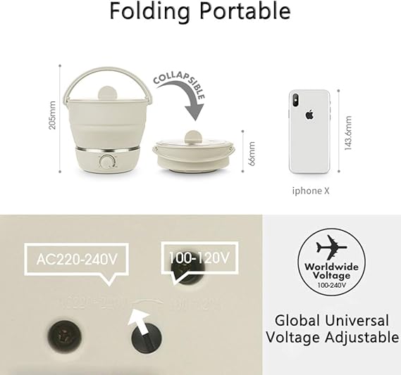 Drizzle Foldable Electric Cooker Travel Hot Pot - Dual Voltage 100V-240V Hot Pot Cooking - Food Grade Silicone Cookerware Boiling Water Steamer - Camping Office Hotel Noodle Porridge Soup Dorm