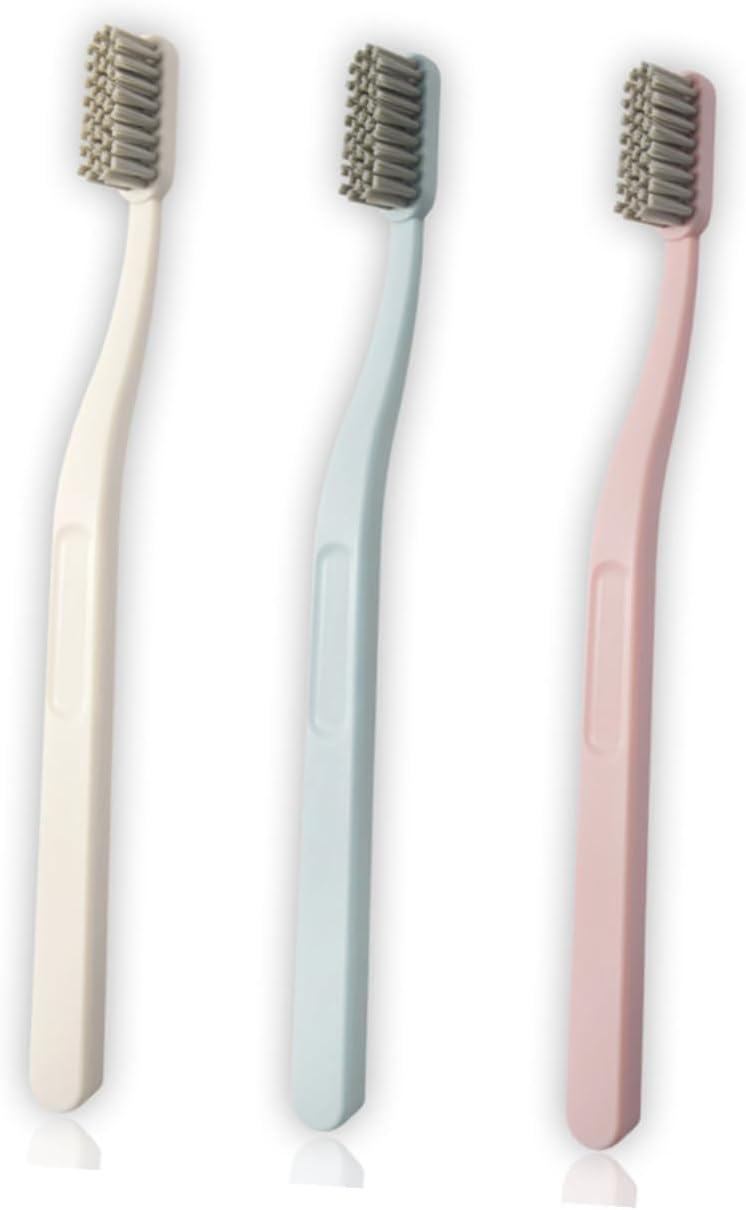 9 Pcs Nylon Hard Hair Toothbrushes for Adults Oral Care Tool with Curved Handle Teeth Cleaning in Pink Sky-Blue Beige Pack