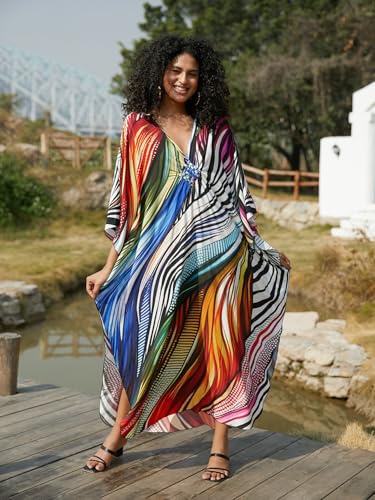 Image of KEYLORTING Plus Size Kaftan Dress Women, African Moo Moo Print Caftan, Batwing Dress, Beach Cover Up for Party and Loungewear