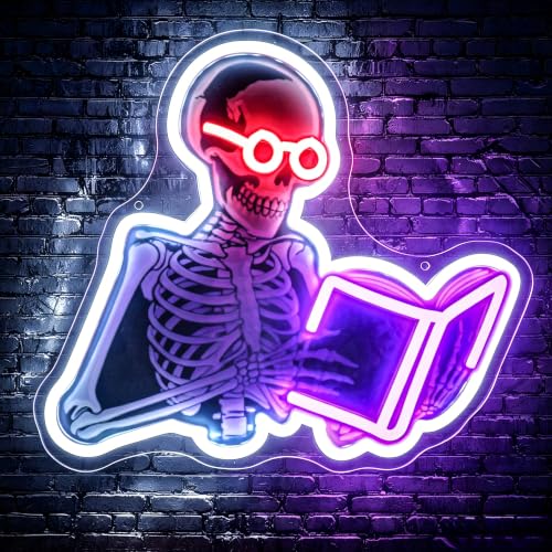 Image of Skeleton Neon Sign for Wall Decor Skull Light Up Sign Hallowmas Led Signs for Room Party Home Wall Decor USB Powered