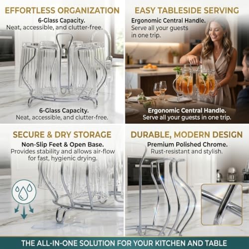 Image of Stainless Steel Glass Holder Stand for Kitchen Counter, Water Tumbler Organizer Rack, Drinking Cup Storage, Rust Resistant Glass Drying Stand, Modern Countertop Kitchen Organizer