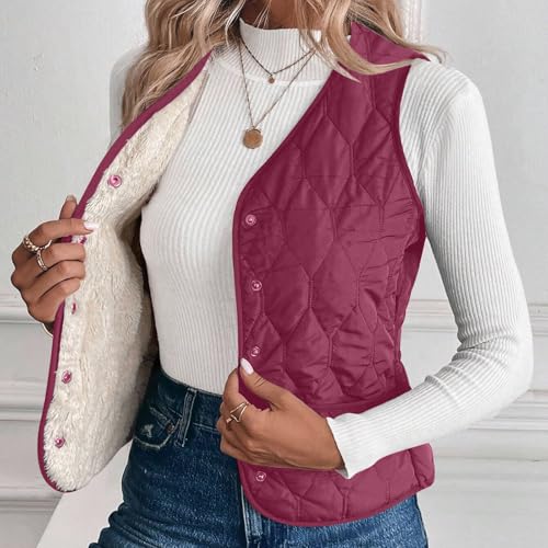 Women Puffer Vest Sherpa Lined Warm Button Down Sleeveless Quilted Puffer Vest Fall Winter Fashion Outfits Clothes3