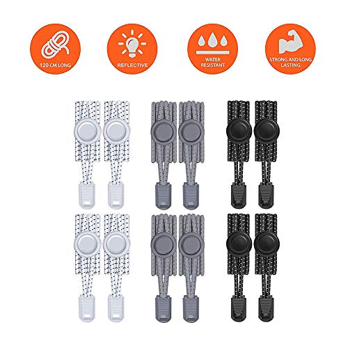 Onever Cadarços elásticos com fecho de liberação rápida, cadarços refletivos sem amarrar, para adult