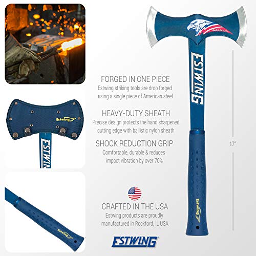 Estwing - Drake Off Road Tools Double Bit Axe - 38 Oz Wood Spitting Tool With Forged Steel Construction & Shock Reduction Grip - E6-Dba Blue #TOP1