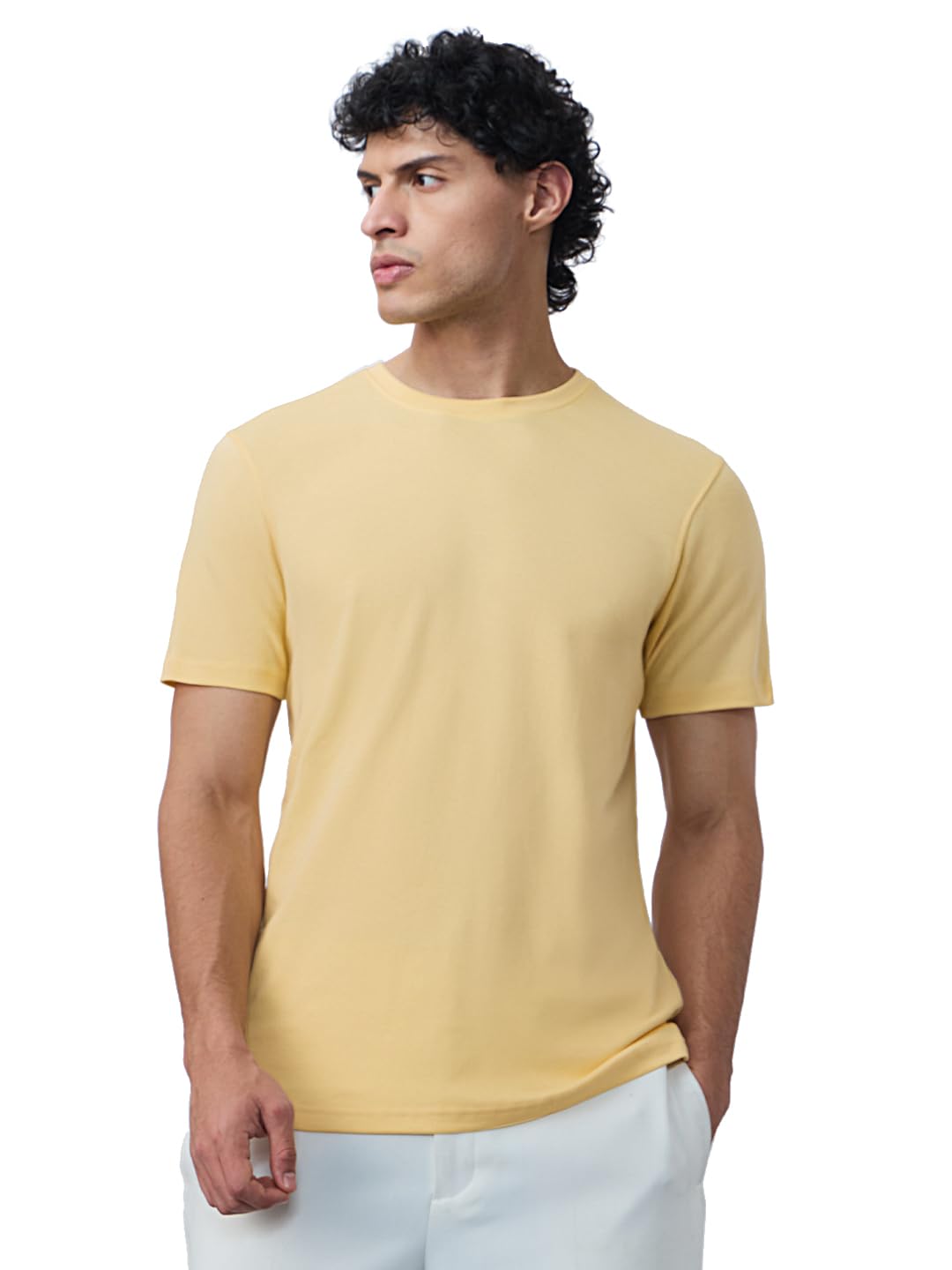 The Souled Store Supima: Sunny Side Herren und Jungen, kurze Ärmel, Rundhalsausschnitt, einfarbig, normale Passform, leicht, atmungsaktiv, Alltag, lässig, Supima-Baumwolle, T-Shirt