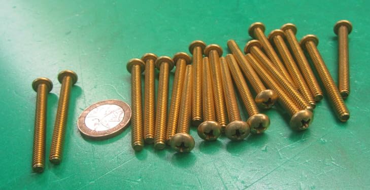 Brass Pan Head Phillips Machine Screws, FT, 10-24 Thread Size x 2.00" Length, 10 Pack