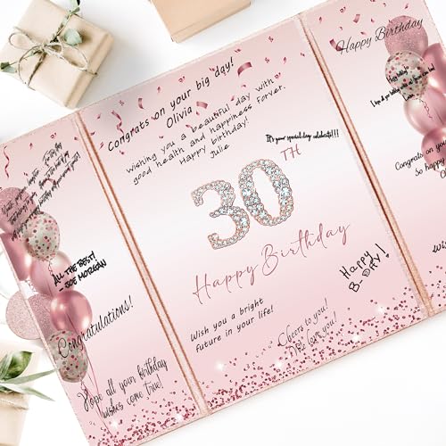 Image of DARUNAXY Rose Gold 30th Birthday Party Decorations, Happy 30th Birthday Alternative Signature Guest Book for Women Pink Cheers to 30 Years Old Gifts 30 Birthday Signing Card Board Party Supplies