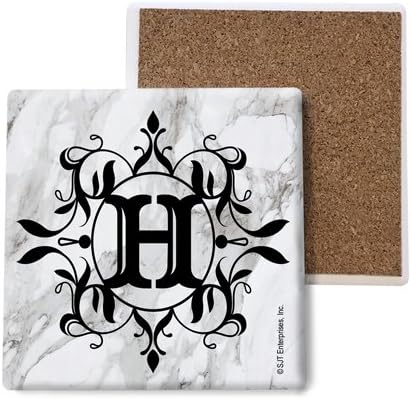 SJT ENTERPRISES, INC. Initial/Letter Marble Texture Coasters -H Absorbent Stone Coasters - Cork-Backed Coasters for Drinks - 4 x 4 inches - Set of 4 (SJT96813)