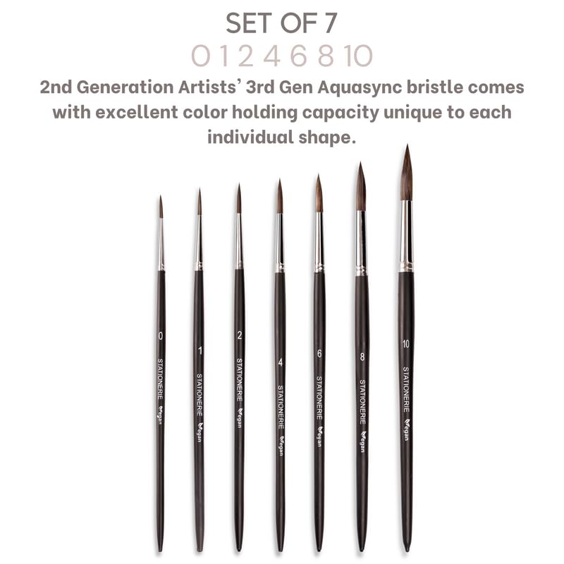 Image of Stationerie Paint Brush Set Handmade Soft Aqua Long Synthetic Hair with Stainless Wire Ideal for Art Paint, Watercolor, Quill, Oil Acrylics, Artists Round Brush Set of 7(Matte Black Edition)
