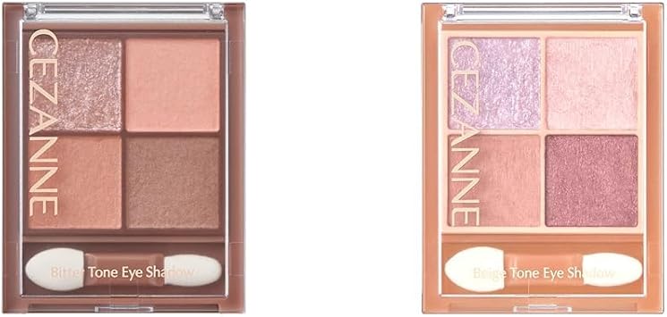Cezanne Bittertone Eye Shadow, 02, Dry Rose, 0.16 oz 4.5 g, Translucent Matte, Thick Brown, Powder + Cezanne, Beige Tone Eyeshadow, 05, Lilac Beige, Glitter Pearl, Matte, 4 Colors Eye Shadow