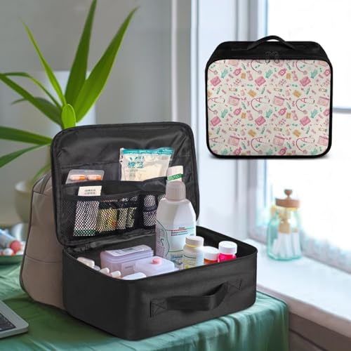 Image of Gomyblomy Pills Print First Aid Bag Empty Travel Emergency Kit Large Capacity Medicine Bags with Double Zippers Lightweight First Aid Box Storage Pouch for Indoors Outdoors