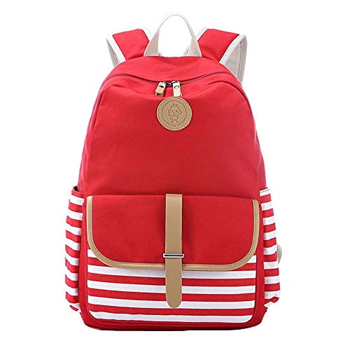 Mädchen Schulrucksack Damen Canvas Rucksack Teenager Schultasche Outdoor Freizeit Daypacks mit Streifen Cover