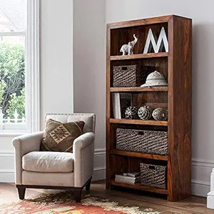 MODERN FURNITURE SHEESHAM Wooden Book Shelf for Home Library | Bookshelf for Home Library | Book Shelves Open Bookcase Books Rack | Display Unit Book Stand for Office & Home (Natural Teak)
