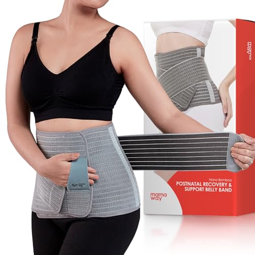 Image of Mamaway Postpartum Belly Band, C-section Belly Binder, Girdle for Postnatal, Adjustable Belly Wrap, Abdominal Support, Back Pain Relief (Polyester Made with Bamboo Charcoal Fiber)