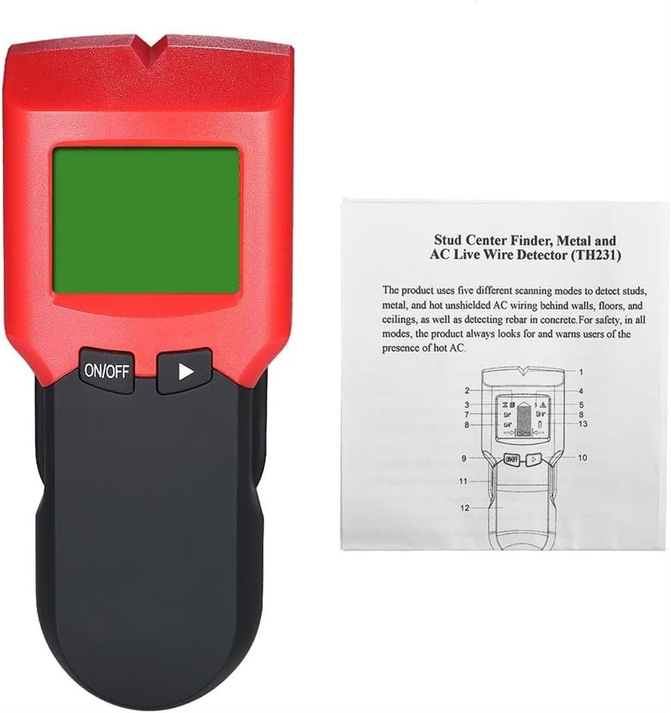 Detector de Pared, escáner de Pared eléctrico 5 en 1, Sensor de Vigas con Advertencia de Sonido y Pantalla LCD Digital for detección de Vigas, Madera, Metal y Cables de CA Vivos