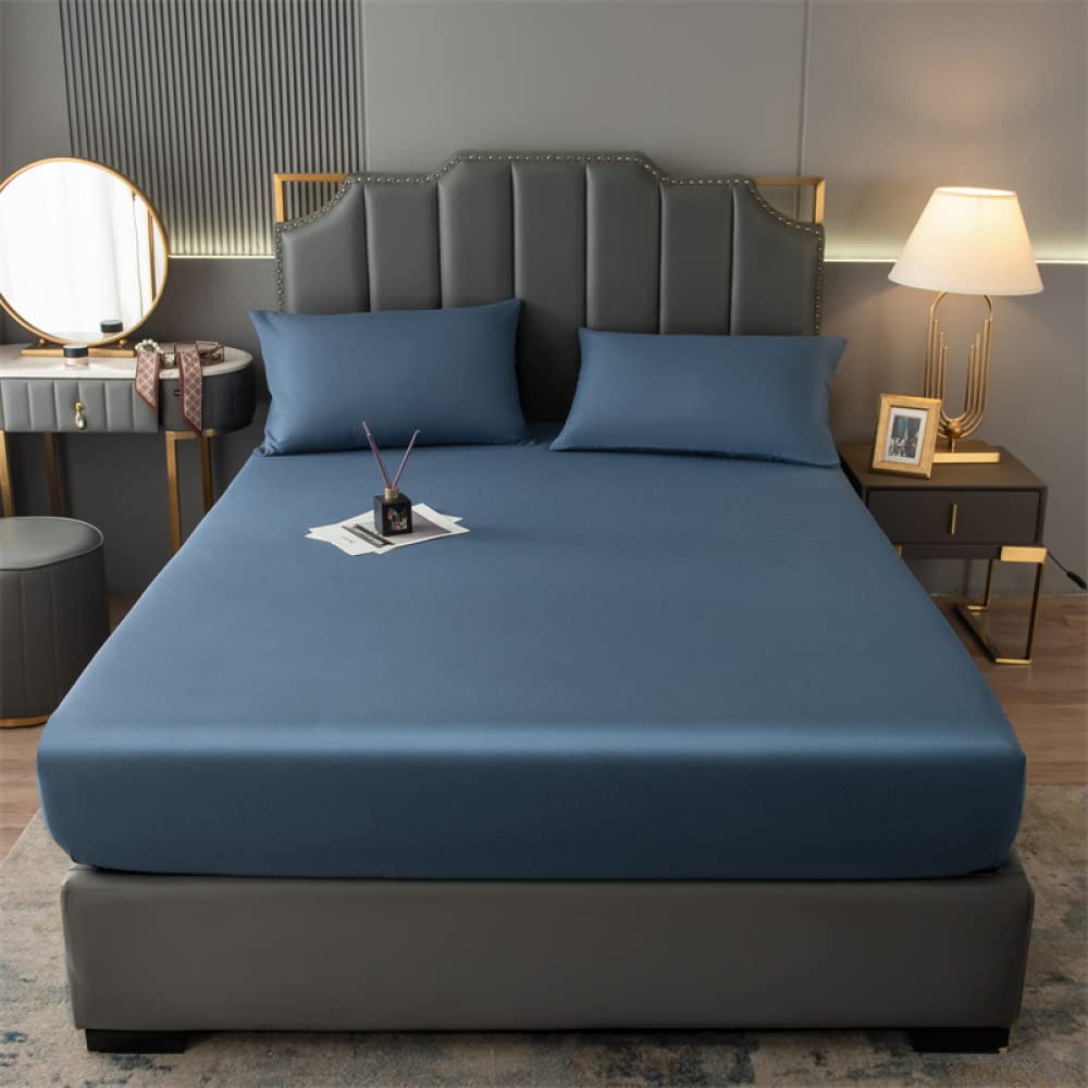 Matratzenschoner Atmungsaktives, Weiches Spannbettlaken Geräuscharmer, Hautfreundlicher Matratzenbezug Rundumschutz Für Betten, Wohnaccessoire-Dark Blue||180 * 220cm(3-Piece Set)
