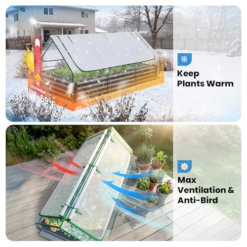 Image of Quictent Raised Garden Bed Galvanized Raised Beds for Gardening Vegetables with Cover 8x4x1 ft Metal Planter Box Outdoor Use (Clear)