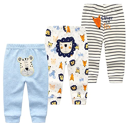 Image of Unisex Newborn Baby Cotton 4-Pack Pants Embroidery Pringting Casual Leggings 0-24 Months for Boys and Girls