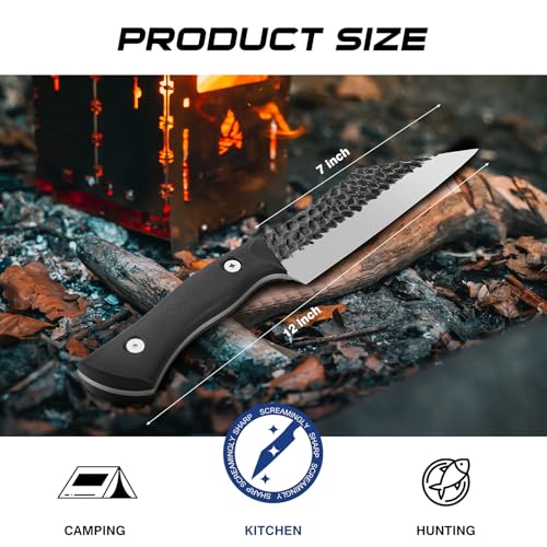 Image of FINTISO Chef Knife 7 inch Kitchen Knife Japanese Style Boning Knife for Meat Cutting Sharp Viking Knife with Full Tang G10 Handle Butcher Knife for Home, Camping, BBQ