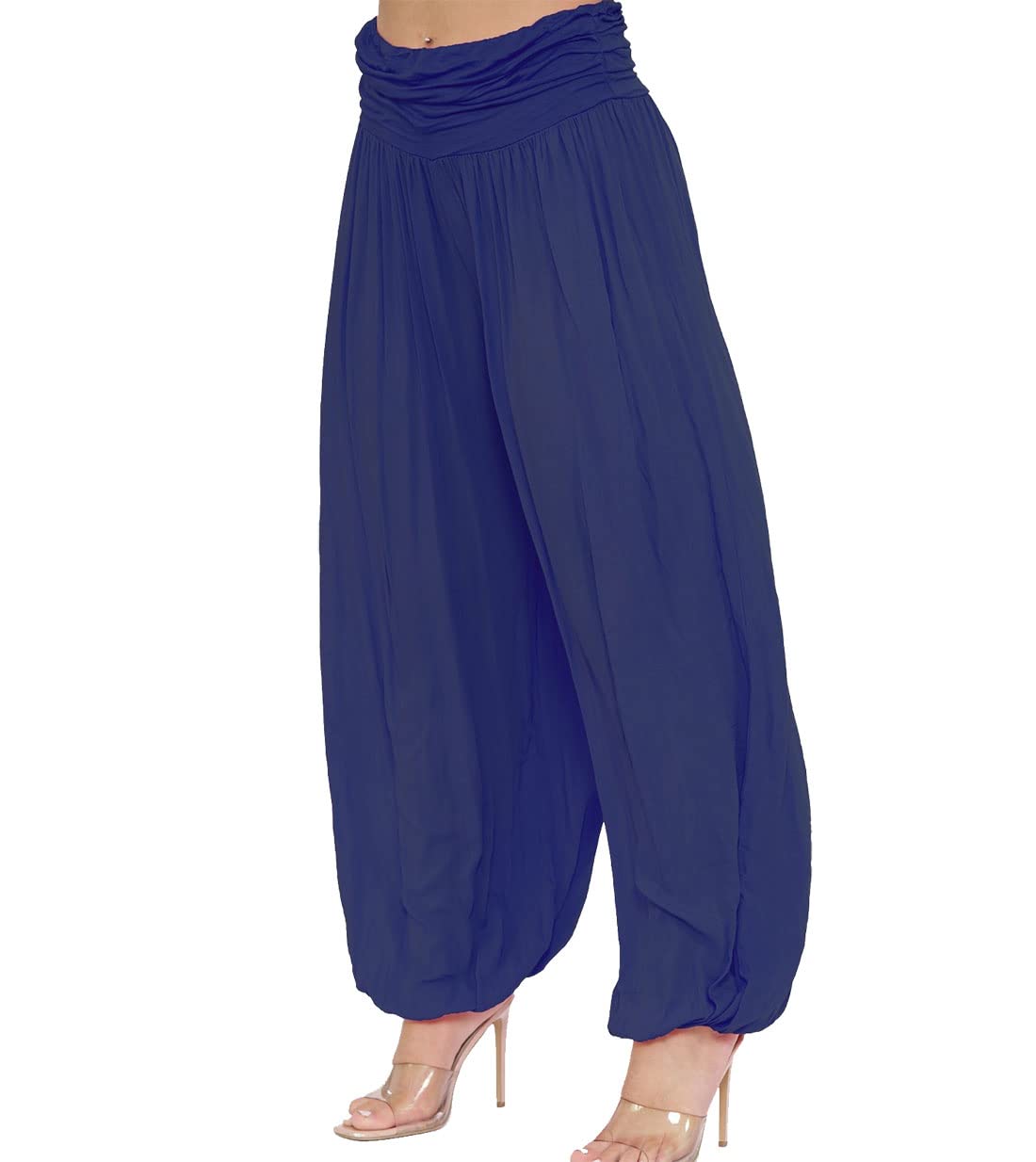 FAIRY BOUTIQUE Womens Italian Paisley Print Ali Baba Harem Baggy Trouser Ladies Lagenlook Casual Summer Wear Pleated Pants Navy