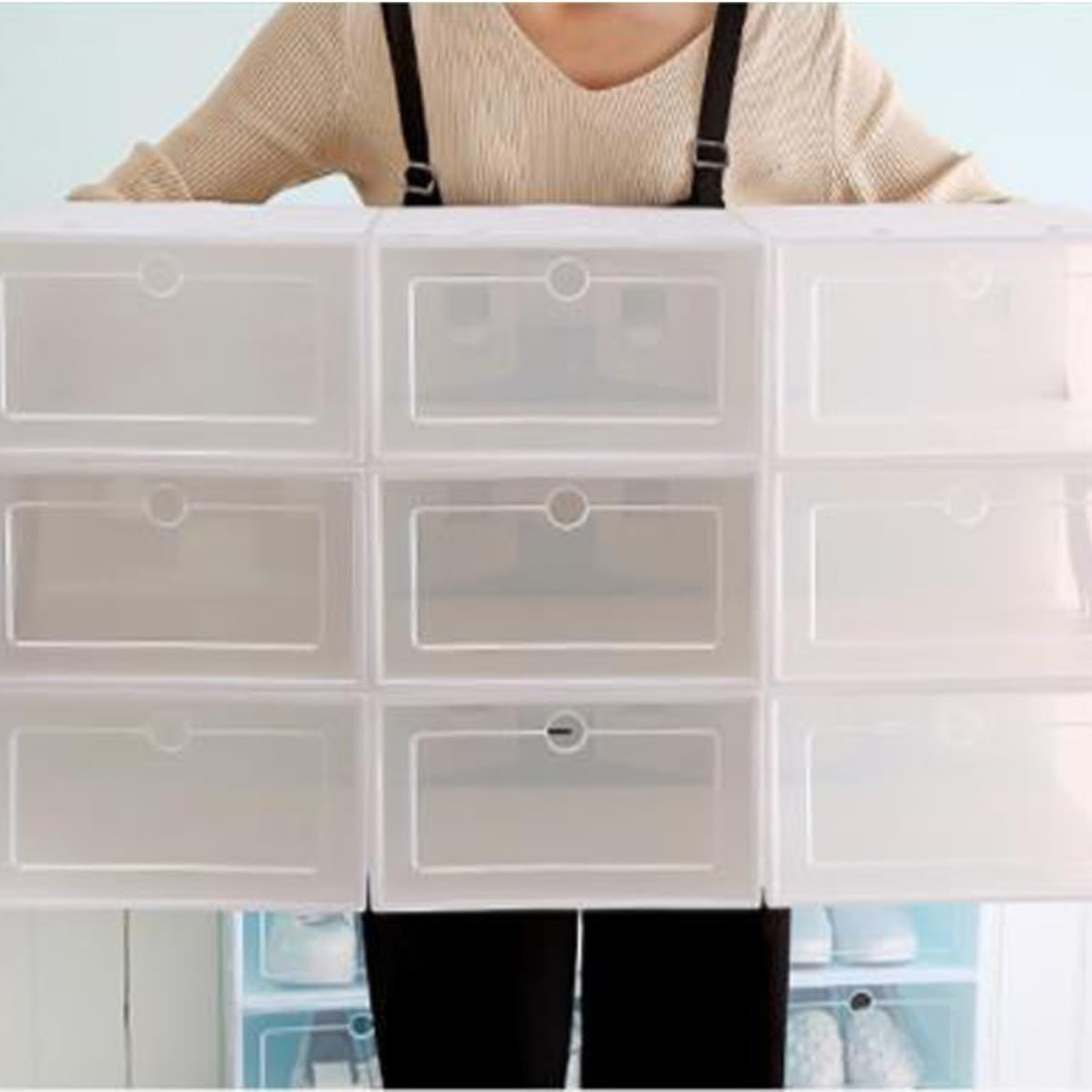 iplusmile 12 Stück Verdickte Weiße Schuhkartons aus Pp Kunststoff Stapelbar und Transparent zur Aufbewahrung von Schuhen und Accessoires im Kleiderschrank