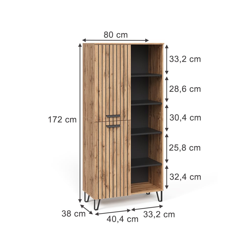 Vicco Armario Amber, Roble Wotan, 80 x 172 cm con 5 Compartimentos, para Colocar Libros, lámparas y Objetos cotidianos