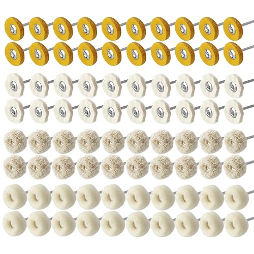 Yakamoz 80Pcs 1 Inch Cashmere Cotton Cloth Polishing Buffing Wheel Kit for Rotary Tools, 3mm 1/8