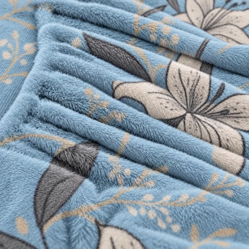 Image of VOMZER Elastic Fitted Warm Flannel Bedsheet King Size Warm Velvet Bedsheet for Winter Double Bed | 2 Pillow Covers, Size - 72 x 78 x 8 Inches (Serene Blue Floral)