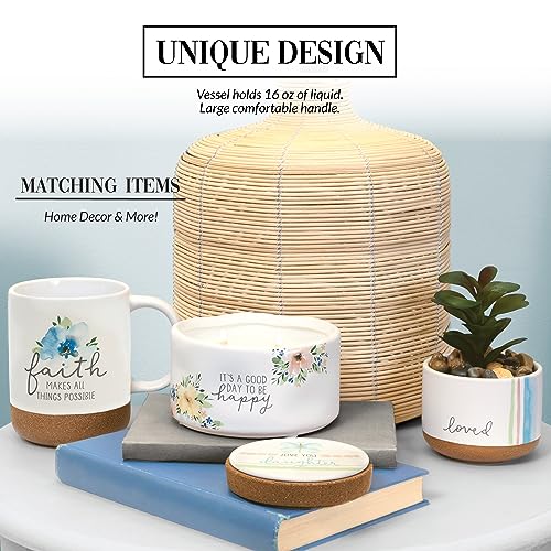 Taza de cerámica blanca con diseño floral 16 oz miniatura 4