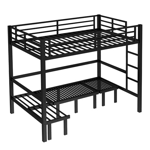 KEIKI Full Over Full Size Metal Bunk Bed with Pull-Out Lower Bunk, 3-Section Convertible Bed to U-Shaped Sofa, Top Bunk Safety Rails, Sturdy Metal Frame, Space-Saving Kids & Teen Bunk Bed, Black by KEIKI - Image 6