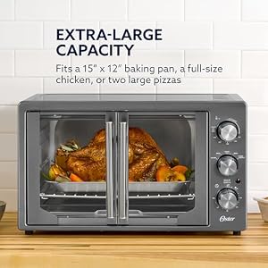 Oster Extra-Large 42L French Door Countertop Toaster Oven, 6-in-1 Air Fryer Oven with Air Fry Rack, Wire Rack, Baking Pan and Crumb Tray, Stainless Steel — photo 3 of 6