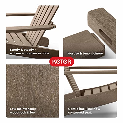 Keter Tahoe Adirondack Chair With Weatherproof Finish, Outdoor Furniture For Entertaining By The Pool, Patio, And Fire Pit, Easy Assembly For Sturdy And Steady Outdoor Seating, Weatherwood #TOP4