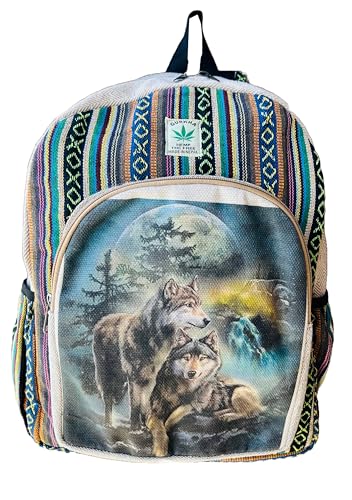 Hemp Bag – Large Multi-Pocket Travel Pack, Laptop Unisex, Cotton Stripe Nepali for Festival & Hiking (13 Inch, 2 Large + 2 Bottle Spaces3