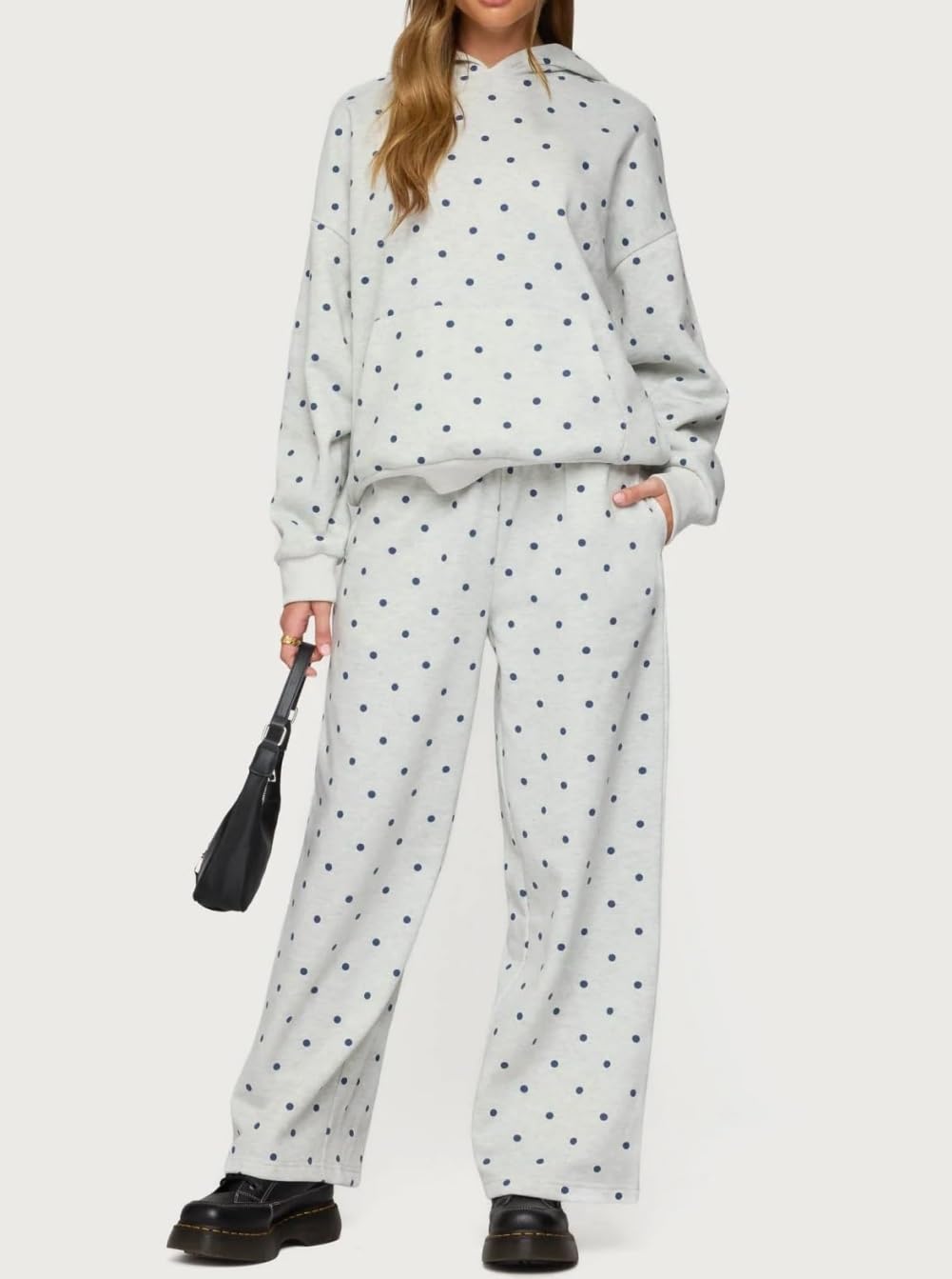 Zestaw dresowy w kropki dla kobiet, dwuczęściowy, dres oversize, bluza z kapturem, spodnie dresowe, zestaw dla nastolatki