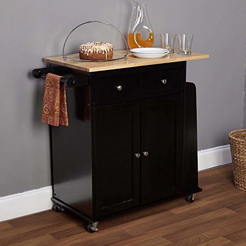Kitchen Island On Wheels Cart With Storage Cabinet and Drawers Wood Shelves (Black)