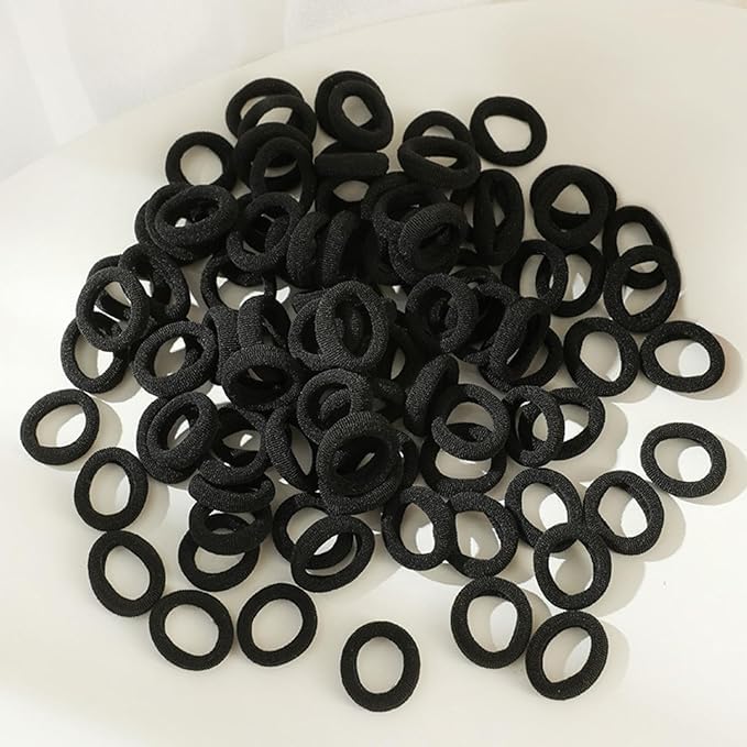 SINGARO Baby Hair Ties for Girls and Kids Soft Premium Cotton Mini Hair Elastic Rubber Bands Stretchable No Damage Non-Slip Small Ponytail Holder Tiny Hairband(Pack of 100) (black)-image-32