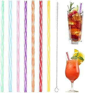 100 Pieces Straws Reusable for Juice, Cocktail (22.5cm, 7 Colors) | Plastic Straws Reusable With Straws, Easy To Clean Plastic Straws, Plastic Straws