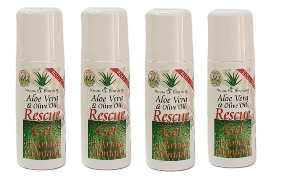 Roll On ResCue Gel Aloe Vera arnica Montana Con Efecto Inmediato Del Alivio Del Dolor Articulaciónes, Antinflamatorio, Cervicales Masaje Practico de Aplicar Alivia Tus Dolores Pack 4 Unidades
