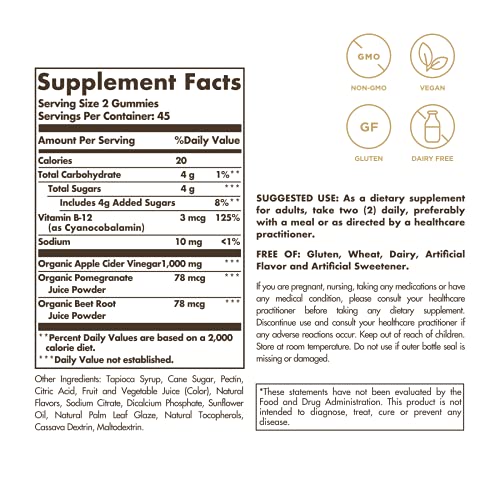 Solgar Apple Cider Vinegar 1000 mg Gummies GreatTasting Raspberry