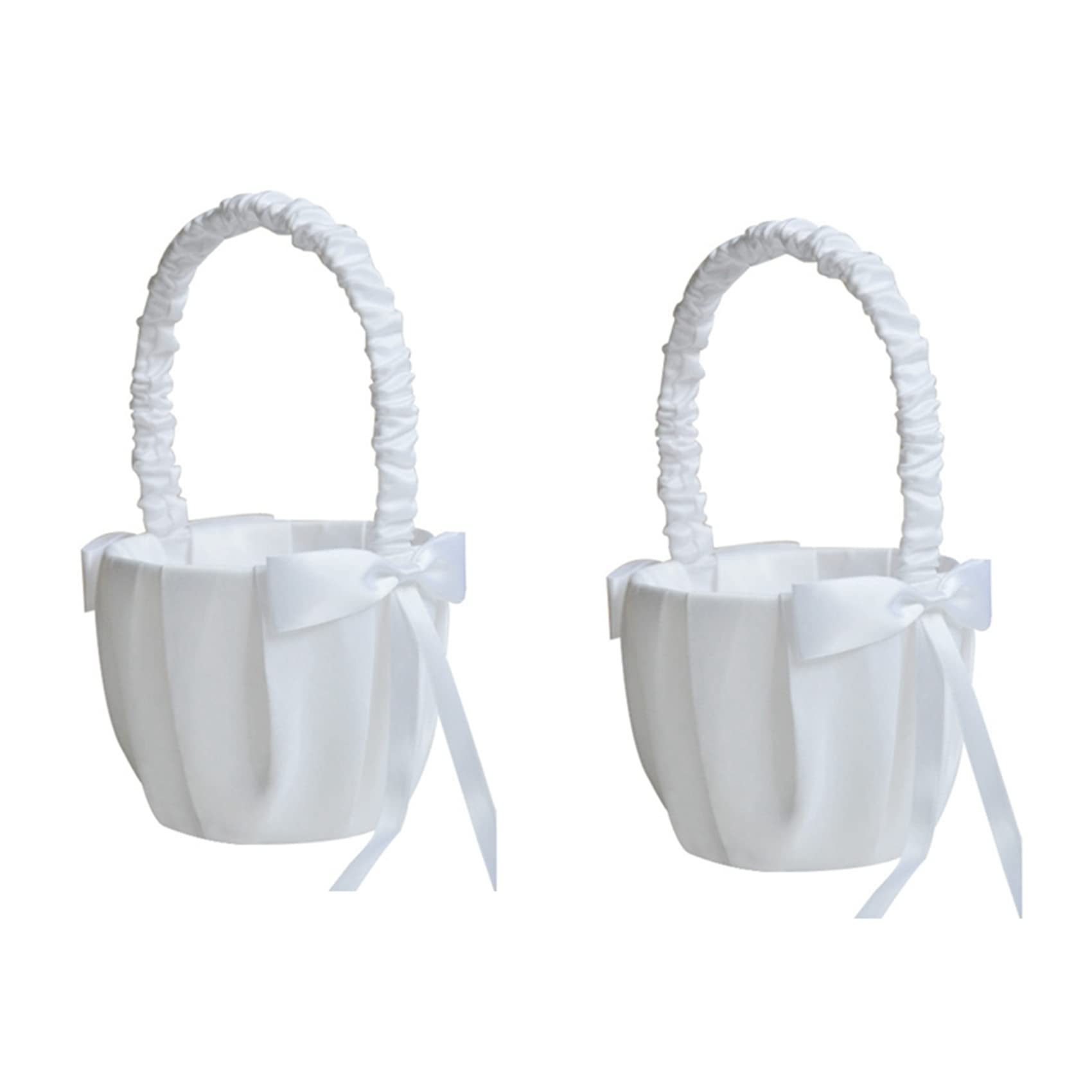 Hndhbfgrt 2X Romantic Bowknot White Satin Wedding Ceremony Party Flower Girl Basket