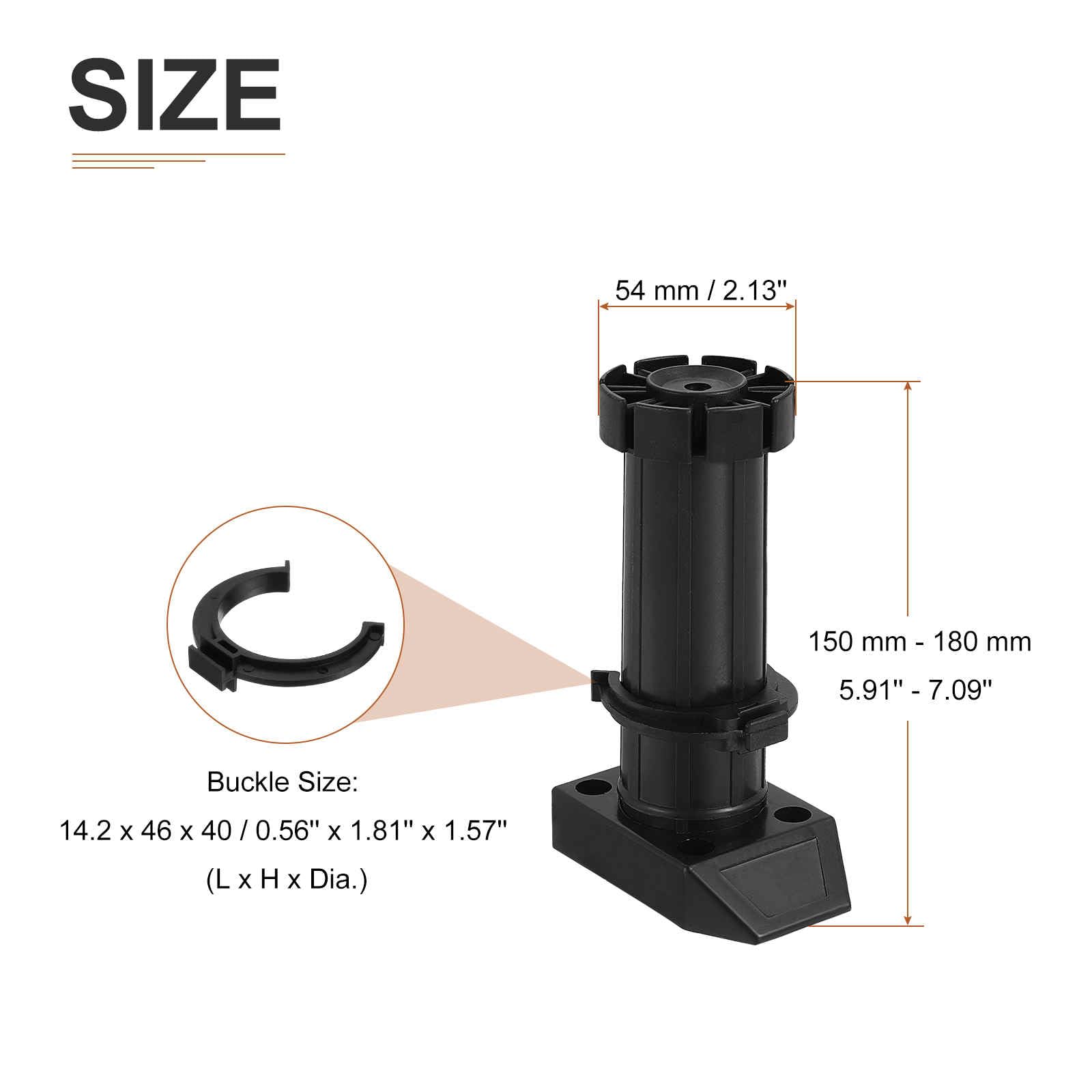 DTGN 150x54mm(LxW) Adjustable Leveling Feet - 8Pack- Good for Furniture - Leveler Support Frame Replacement Legs - Black - Image 2