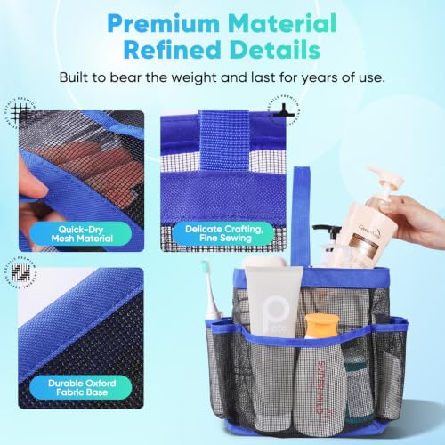 Image of EUDELE Mesh Shower Caddy Portable for College Dorm Room Essentials,Shower Caddy Dorm with 9-Pocket Large Capacity for Beach,Swimming,Gym,Travel essentials, Blue