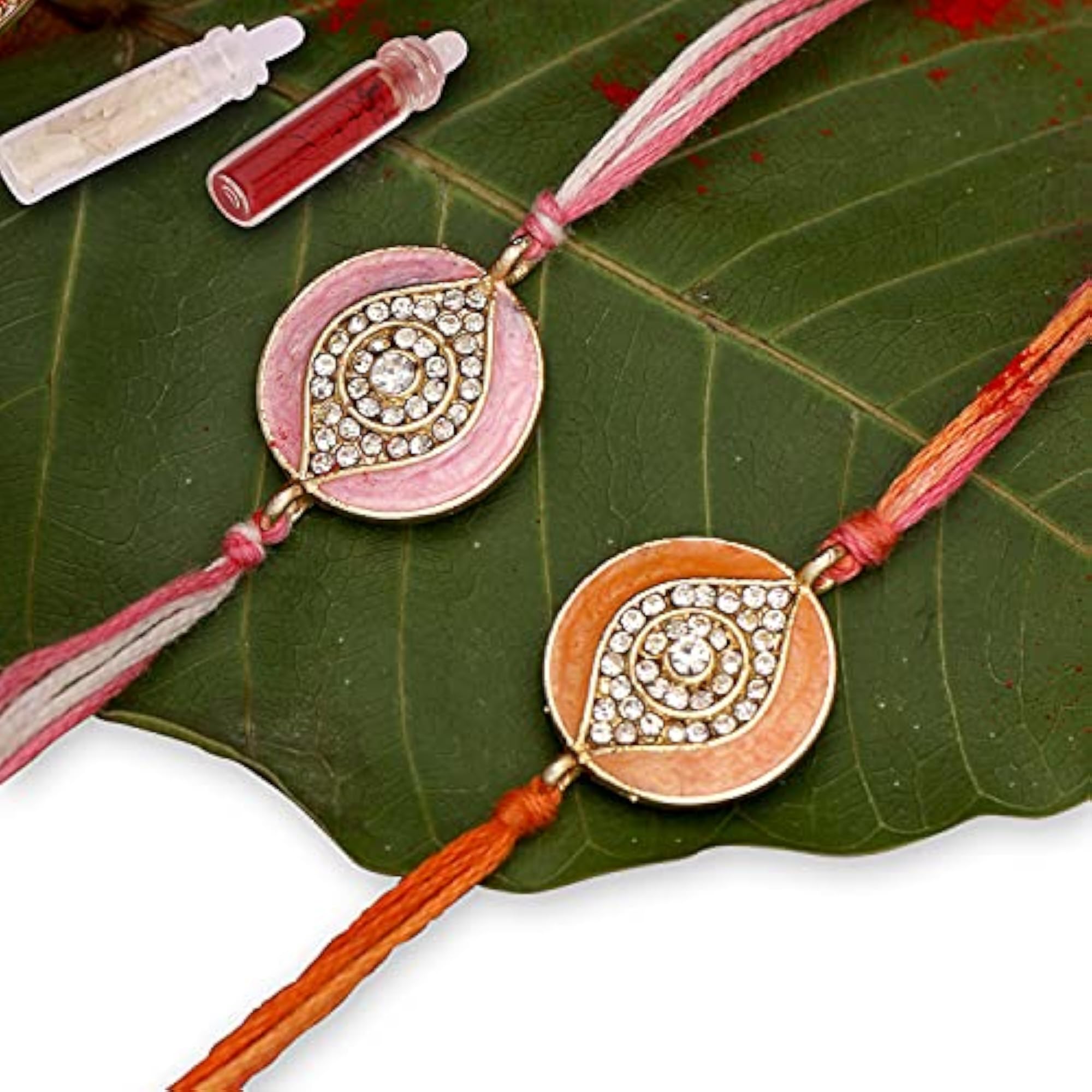 Enameled Rakhi Combo Set With Roli Chaawal Pack