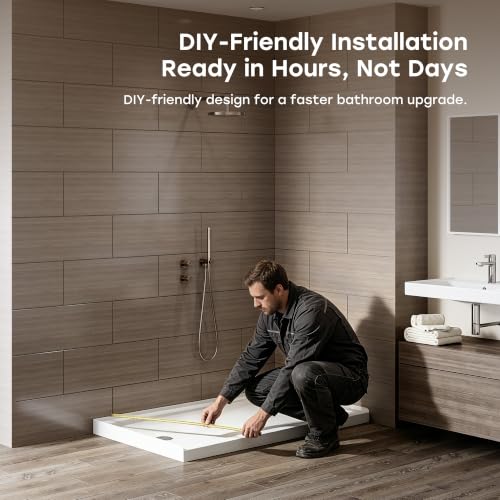 Image of HOROW 60 inch x 36 inch Shower Base, Left Drain Shower Pan, Low Profile Acrylic Base with Reinforced Fiberglass, Non-Slip Surface, Stainless Steel Drain Cover, Leak-Resistant for Bathroom